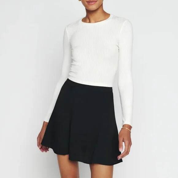 BEST NWT Reformation Flounce Mini Skirt - Black Classic Flare Casual - Picture 1 of 8